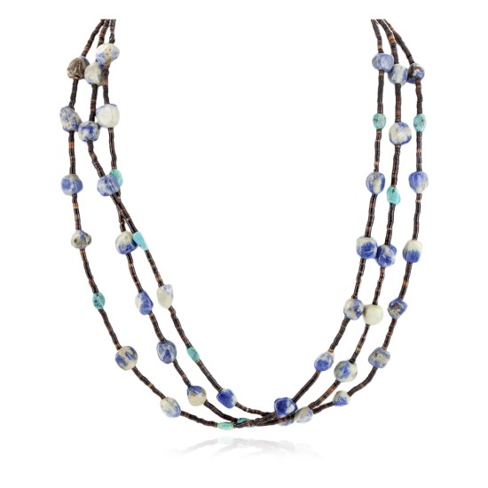 3 Strand Certified Authentic Navajo .925 Sterling Silver Natural Turquoise Lapis Native American Necklace 18110-40