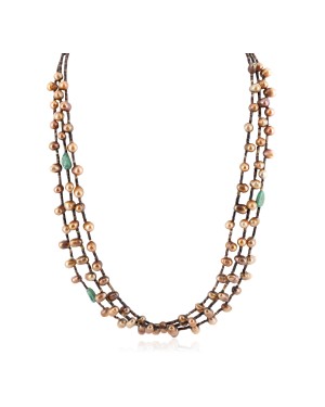 3 Strand Certified Authentic Navajo .925 Sterling Silver Natural Turquoise Mother of Pearl Native American Necklace 15585-210