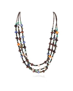 3 Strand Certified Authentic Navajo .925 Sterling Silver Natural Turquoise Multicolor Stones Native American Necklace 750107-66