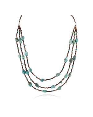 3 Strand Certified Authentic Navajo .925 Sterling Silver Natural Turquoise Native American Necklace 15585-81