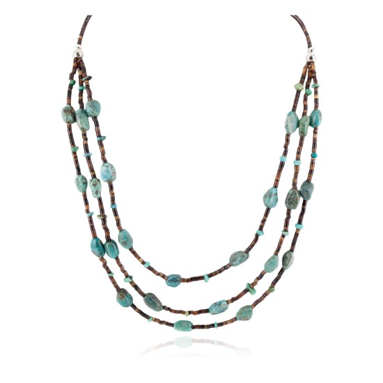 3 Strand Certified Authentic Navajo .925 Sterling Silver Natural Turquoise Native American Necklace 15585-81