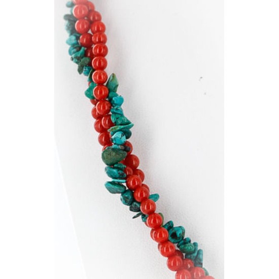 3 Strand Certified Authentic Navajo .925 Sterling Silver Natural Turquoise Native American Necklace 15960