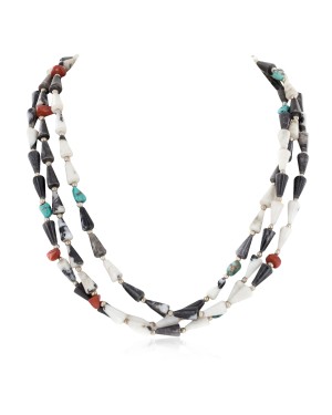 3 Strand Certified Authentic Navajo .925 Sterling Silver Natural Turquoise Red Jasper Agate Native American Necklace 750106-102