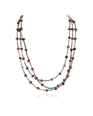 3 Strand Certified Authentic Navajo .925 Sterling Silver Natural Turquoise Tigers Eye Native American Necklace 15401-150