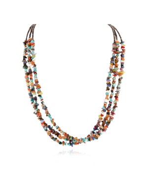 3 Strand Necklace Certified Authentic Navajo .925 Sterling Silver Natural Multicolor Stones Native American  15486-100