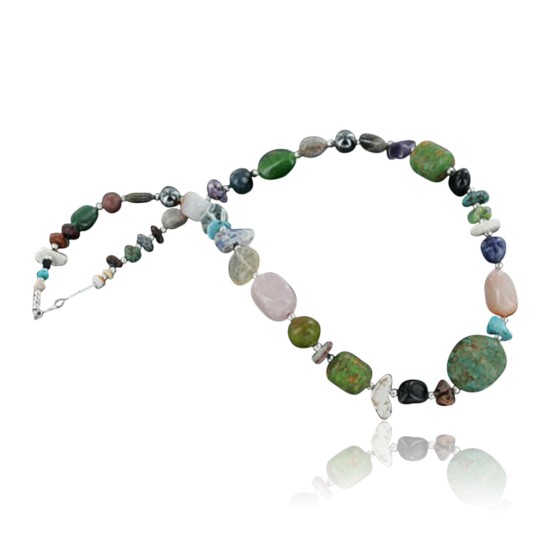 $300 Bear Fetish Certified Authentic Navajo .925 Sterling Silver Natural Multi Color Native American Necklace 15151-27