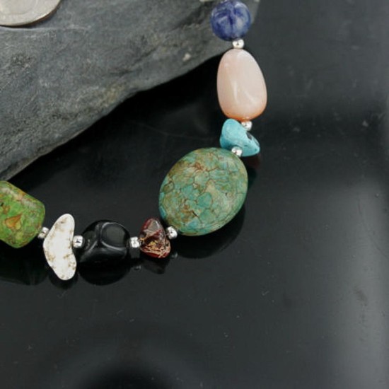 $300 Bear Fetish Certified Authentic Navajo .925 Sterling Silver Natural Multi Color Native American Necklace 15151-27