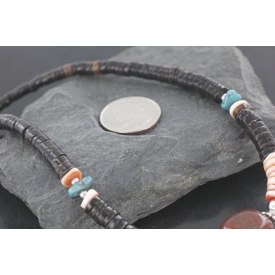 $300 Certified Authentic Navajo .925 Sterling Silver Graduated Heishi Jasper Turquoise Spiny Oyster Native American Necklace 390739560023