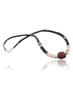 $300 Certified Authentic Navajo .925 Sterling Silver Graduated Heishi Jasper Turquoise Spiny Oyster Native American Necklace 390739560023
