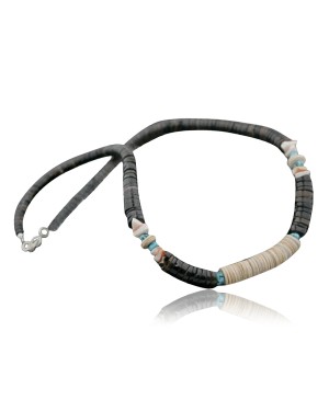 $300 Handmade Certified Authentic Navajo .925 Sterling Silver Graduated Heishi Spiny Disk Turquoise Native American Necklace 370972243766