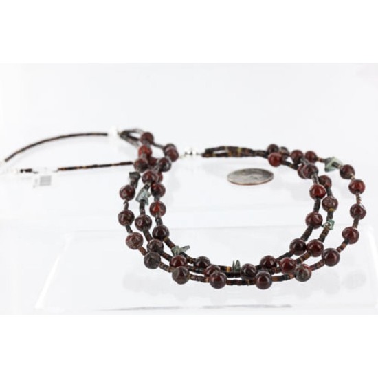 Certified Authentic 3 Strand Navajo .925 Sterling Silver Turquoise and Jasper Native American Necklace 15835-12