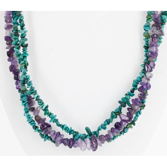 Certified Authentic 3 Strand Navajo .925 Sterling Silver Turquoise and AMETHYST Native American Necklace 371060457413