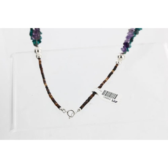 Certified Authentic 3 Strand Navajo .925 Sterling Silver Turquoise and AMETHYST Native American Necklace 371060457413