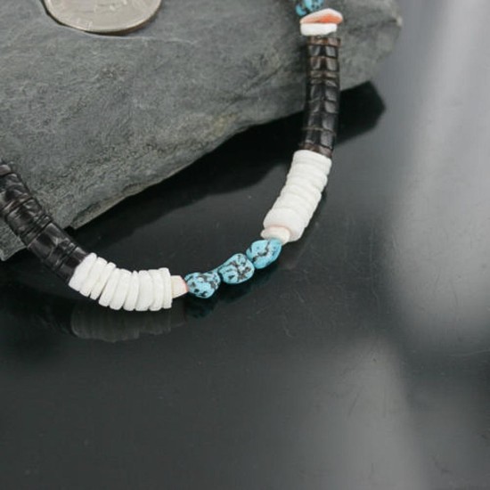 Handmade Certified Authentic Navajo .925 Sterling Silver Turquoise Spiny Oyster and Graduated Heishi Native American Necklace 370922023661