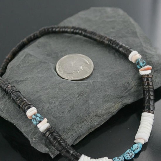 Handmade Certified Authentic Navajo .925 Sterling Silver Turquoise Spiny Oyster and Graduated Heishi Native American Necklace 370922023661