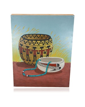 $350 Navajo Certified Authentic Painted by Acrylic Basket Native American Painting  10802-3