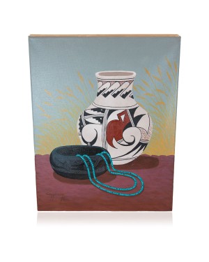 $350 Navajo Certified Authentic Pot Painted by Acrylic Native American Painting  10802-7