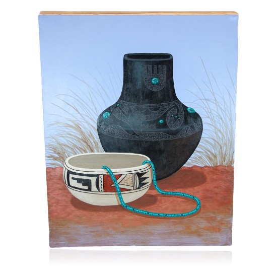 $350 Navajo Pottery Painted by Certified Authentic Acrylic Native American Painting  10802-1