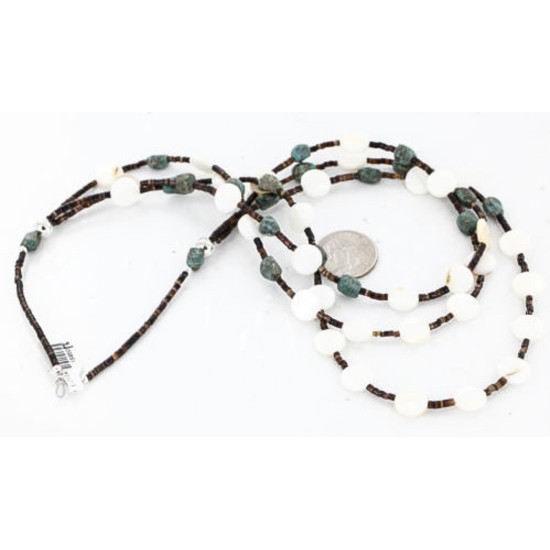 Certified Authentic 3 Strand Navajo .925 Sterling Silver Turquoise and Mother of Pearl Native American Necklace 15850-18