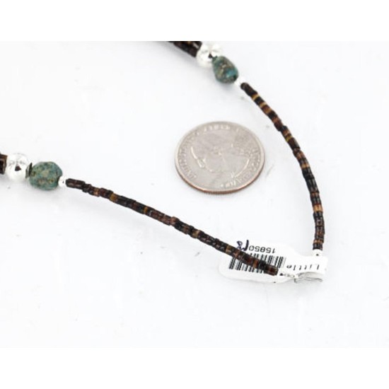 Certified Authentic 3 Strand Navajo .925 Sterling Silver Turquoise and Mother of Pearl Native American Necklace 15850-18