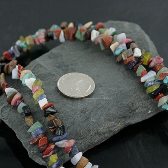Large Certified Authentic 2 Strand Navajo .925 Sterling Silver Multicolor Stones Native American Necklace 15501-5