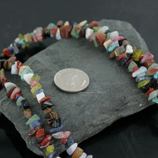 Large 2 Strand Navajo .925 Sterling Silver Multicolor Stones Native American Necklace 15501-5