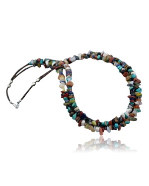 $370 Retail TagCertified Authentic 2 Strand Navajo .925 Sterling Silver Multicolor Natural Stone Native American Necklace 370873814908