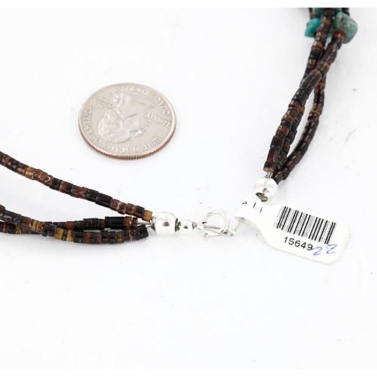 Certified Authentic 3 Strand Navajo .925 Sterling Silver Turquoise and Coral Native American Necklace 15649-22-0