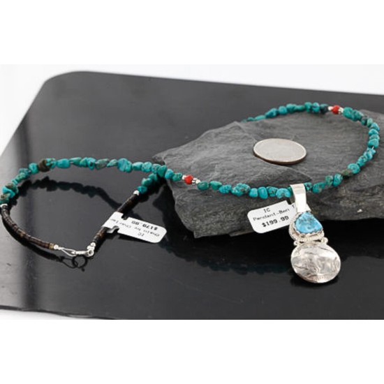 Vintage Style OLD Buffalo Coin Certified Authentic Navajo .925 Sterling Silver Turquoise Native American Necklace 390747263087