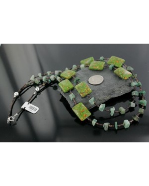 $400 Certified Authentic 2 Strand Navajo .925 Sterling Silver Gaspeite, Jade and Traditional Heishi Native American Necklace 370919144858