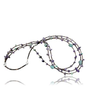 $420 Certified Authentic 3 Strand Navajo .925 Sterling Silver Turquoise and Amethyst Native American Necklace 15585-23