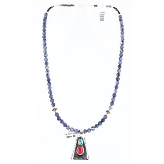 .925 Sterling SilverHandmade Certified Authentic Navajo Turquoise and Coral Native American Necklace 371007057655
