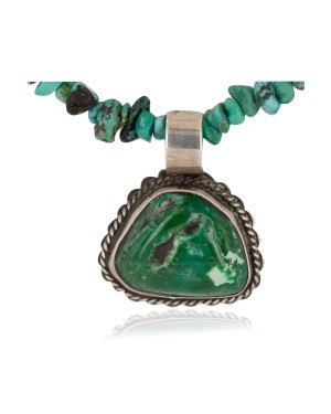 $430 Handmade Certified Authentic .925 Sterling Silver Navajo Natural Carico Lake and Turquoise Native American Necklace 15030-21-15360