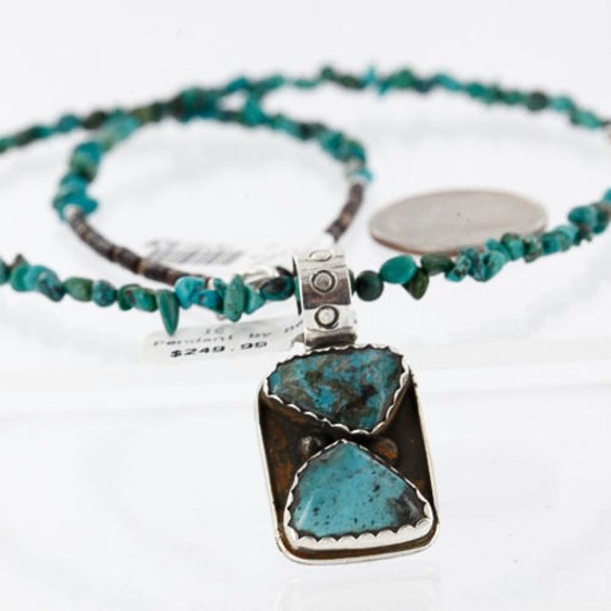 Handmade Certified Authentic Navajo .925 Sterling Silver Natural Turquoise Native American Necklace 390757103602