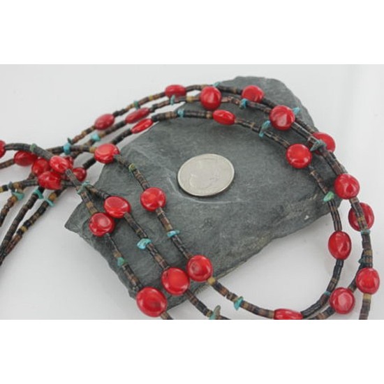 Certified Authentic 3 Strand Navajo .925 Sterling Silver Turquoise and Coral Native American Necklace 390662436706