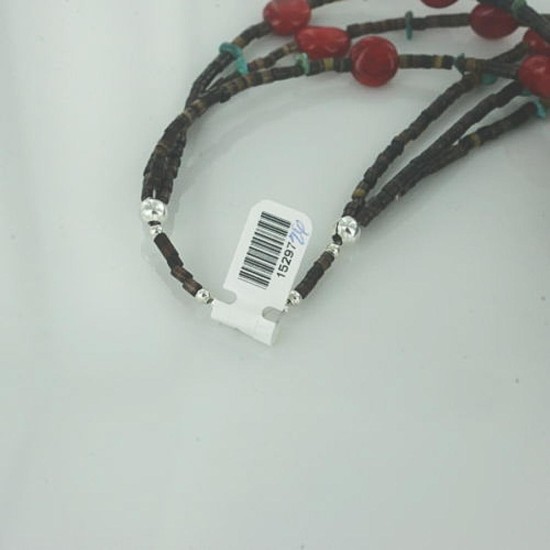 Certified Authentic 3 Strand Navajo .925 Sterling Silver Turquoise and Coral Native American Necklace 390662436706