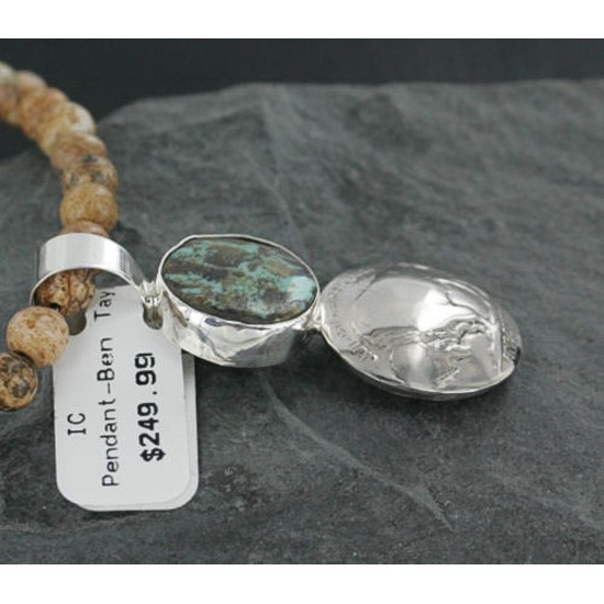 $450 Vintage Style OLD Buffalo Coin Certified Authentic Navajo .925 Sterling Silver Turquoise Native American Necklace 370929246896