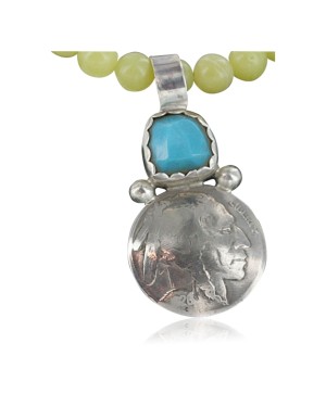 $450 Vintage Style OLD Buffalo Coin Certified Authentic Navajo .925 Sterling Silver Turquoise Native American Necklace 370923880921