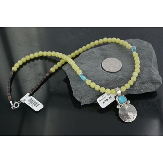$450 Vintage Style OLD Buffalo Coin Certified Authentic Navajo .925 Sterling Silver Turquoise Native American Necklace 370923880921