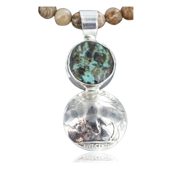 $450 Vintage Style OLD Buffalo Coin Certified Authentic Navajo .925 Sterling Silver Turquoise Native American Necklace 370929246896