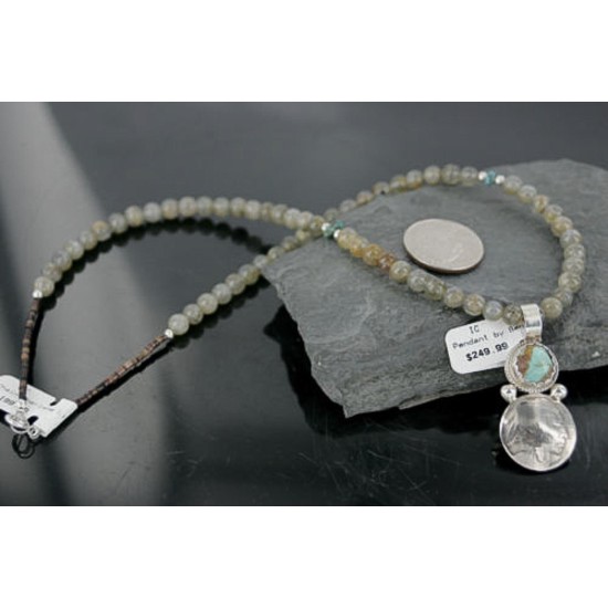 $450 Vintage Style OLD Buffalo Coin Certified Authentic Navajo .925 Sterling Silver Turquoise Native American Necklace 390689758816