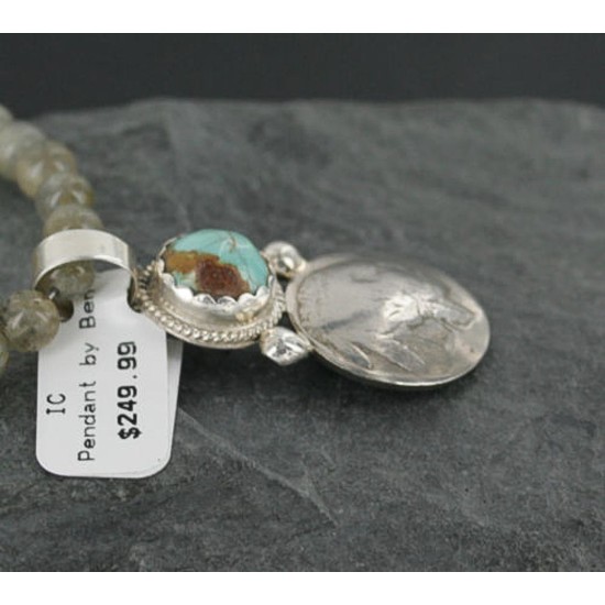 $450 Vintage Style OLD Buffalo Coin Certified Authentic Navajo .925 Sterling Silver Turquoise Native American Necklace 390689758816