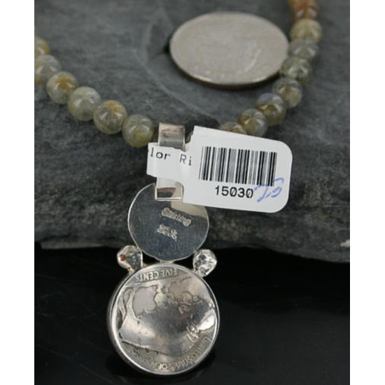 $450 Vintage Style OLD Buffalo Coin Certified Authentic Navajo .925 Sterling Silver Turquoise Native American Necklace 390689758816