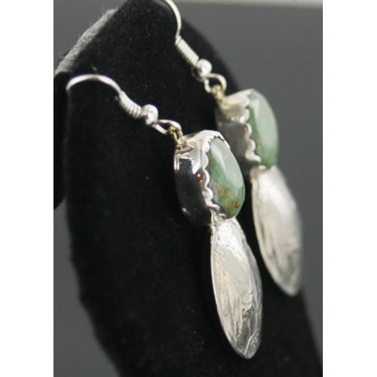 $450 Vintage Style OLD INDIAN HEADCertified Authentic Navajo .925 Sterling Silver Turquoise Native American Earrings 370926061579