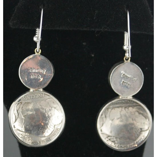 $450 Vintage Style OLD INDIAN HEADCertified Authentic Navajo .925 Sterling Silver Turquoise Native American Earrings 370926061579