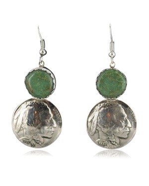 $450 Vintage Style OLD INDIAN HEADCertified Authentic Navajo .925 Sterling Silver Turquoise Native American Earrings 370926061579
