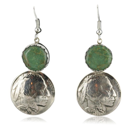 $450 Vintage Style OLD INDIAN HEADCertified Authentic Navajo .925 Sterling Silver Turquoise Native American Earrings 370926061579