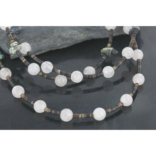 $470 Certified Authentic 3 Strand C Litlte Navajo .925 Sterling Silver and Turquoise, Quartz Native American Necklace 15761-3