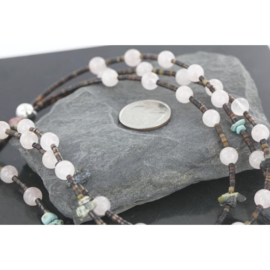 $470 Certified Authentic 3 Strand C Litlte Navajo .925 Sterling Silver and Turquoise, Quartz Native American Necklace 15761-3