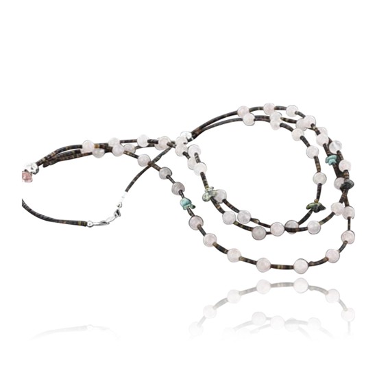 $470 Certified Authentic 3 Strand C Litlte Navajo .925 Sterling Silver and Turquoise, Quartz Native American Necklace 15761-3